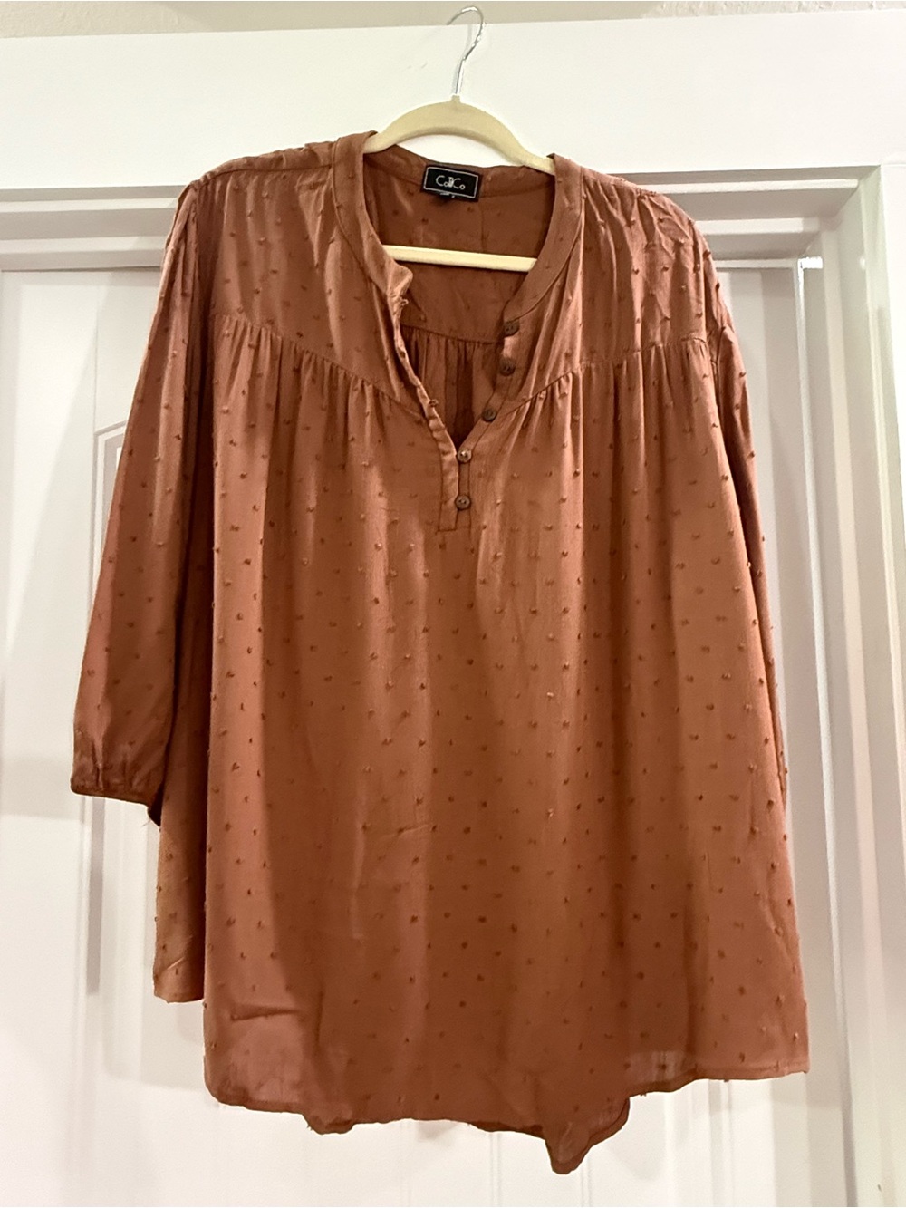 C&C California Brown Dot-Print Women's Peasant Blouse
